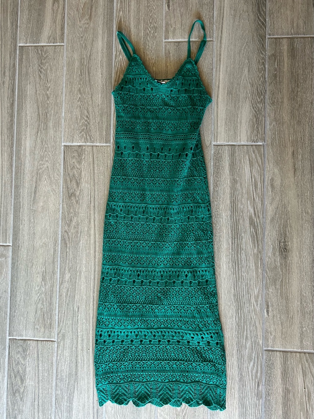 Emerald Crochet Maxi Dress with Spaghetti Straps